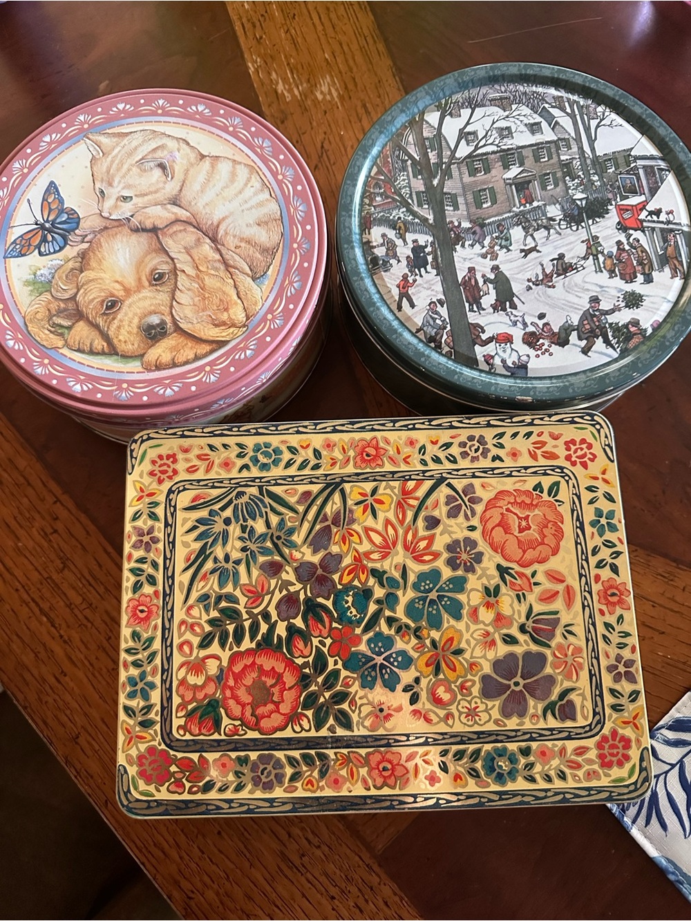 Assorted Decorative Tin Boxes - Floral, Kitten & Winter Scene